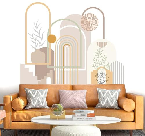 EXQUILEG Wandtattoo mit Grünen Blättern und Geometrischem Kreis - Boho Dekor Wandsticker für Mädchen Wandsticker Schlafzimmer Babyzimmer Kinderzimmer