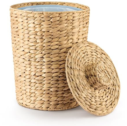 Tidita Weidenkorb mit Deckel, großer Weiden-Mülleimer für Büro, Abfalleimer für Schlafzimmer, Badezimmer, Küche, Wohnzimmer, handgewebte Boho-Mülleimer für Müll (Wasserhyazinthe)