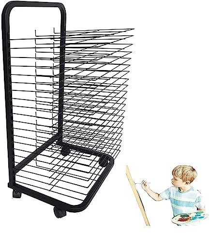 Estante de secado de pintura móvil - Estante de secado de arte, estante plegable de secado al aire para pintura al óleo, estante de metal resistente, organizador de almacenamiento de arte con ruedas