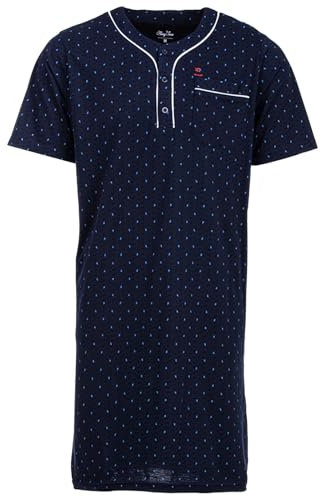 Henry Terre Nachthemd Herren Kurzarm Zacken Brusttasche Knopfleiste Größe M-3XL, Farbe:Navy, Größe:3XL
