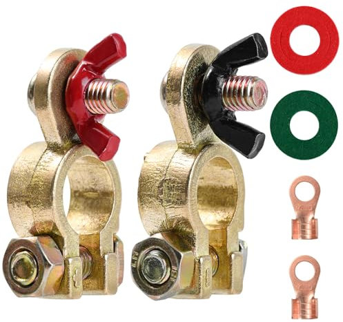 Battery Terminals Connectors, Pure Brass Battery Quick Release Connectors 1 Pair Positive & Negative Battery Cable Terminals Connectors for Car Boat RV Truck Motorbike