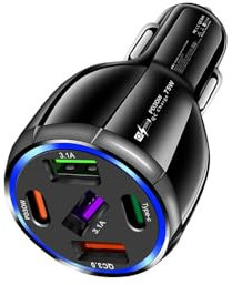 FURLOU Car Phone Charger for Ariel Nomad,Automobile Cigarette Lighter USB Chargers,Adapter Splitter Multi Socket,Outlet Voltmeter Fast Charging Retractable Accessories,3 USB+2 PD Black