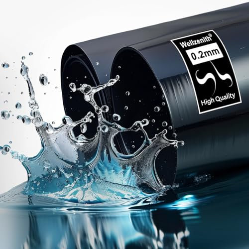 Wellzenith Teichfolie, 0,2 mm Dick, Schwarzes HDPE-Material, Wasserdicht und Wetterbeständig, Geeignet für Fischteiche, Springbrunnen, Wassergärten, Wasserfälle und Hochbeete (295cm*200cm)