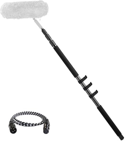 RAUBAY Microphone Boom Arm, 3-Section Extendable Handheld Mic Boom Pole with 1/4 and 3/8 Screw, 3.6ft to 9ft Adjustable Length Carbon Fiber Boom Sticks MA01
