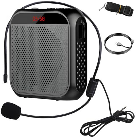 Amplificateur de voix portable avec microphone et batterie rechargeable de 2000 mAh, microphone et haut-parleur avec casque filaire et ceinture, haut-parleur avec microphone pour enseignants, guides