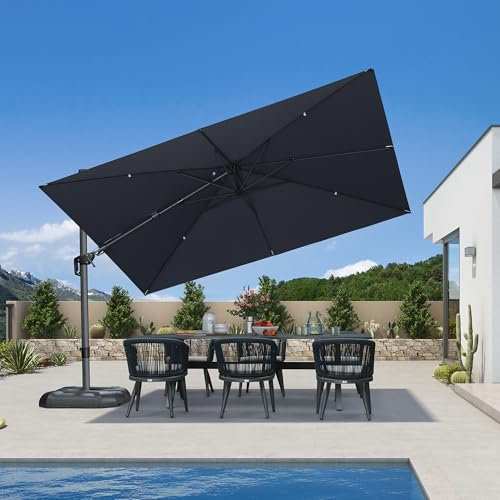 PURPLE LEAF Ampelschirm 350x250 cm Sonnenschirm Twist, Gartenschirm mit Fußpedal und Kreuzsockel, Pendelschirm Knickbar für Garten, Kurbelschirm aus Alu, Polyester-Schirmdach, 360°Drehbar, Grau