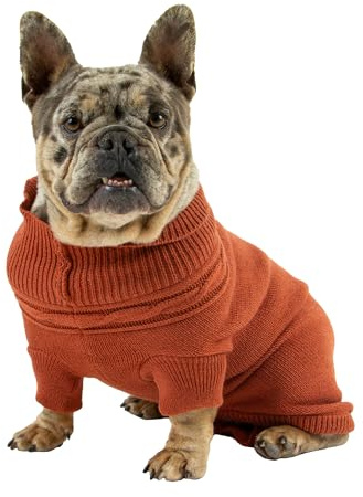 Ancol Classic Cable Knit Dog Jumper in Terracotta - Cosy Woollen Pet Sweater with Harness Hole, Leg Straps and Rolled Neck Puppy Pullover - M