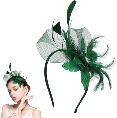 Bonnet Exquis Coiffe De MariéE RéTro éLéGantes Beauty Fascinator Cheveux Clip Chapeau Plume FêTe De Thé,Mariage,Cocktail Prom,Tea Party Halloween Party Pour Fille Et Femmes (Vert clair)