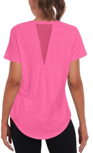 Jlowesun Women's Long Gym Running Tops, Short Sleeve Workout Yoga Sprots Loose Fit Summer Quick Dry Fitness Activewear Long Athletic T-Shirt for Ladies Exercise Red