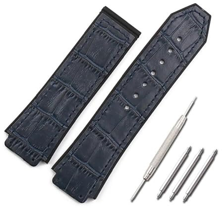 AXTGBHL Blaues Lederarmband, sportlich, wasserdicht, Kautschukband, weiblich, 19 mm x 25 mm, Uhrenzubehör, passend for HUBLOT Big Bang Armband Herrenuhrenarmband(A)