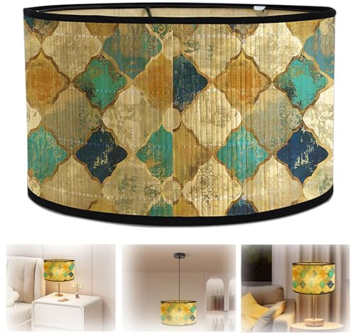 Yunlaishaocer Gewebtes Lampenschirm,30x20CM Lampenschirm Hängelampe, Abnehmbarer lampenschirme für Tischlampe mit Antikem Aufdruck, Stehlampe, Nachttisch Lampenschirme, Stehlampe Retro(F)