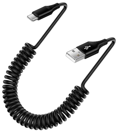 Coiled USB C Cable 6FT USB A to USB C Android Auto Retractable Car Cable | USB C Curly Wire for Car Fast Charging for Samsung Galaxy S26 S25 S24 S23 S22 A56 A55 A36 A17 iPhone 17 16 15 Plus Pro Max