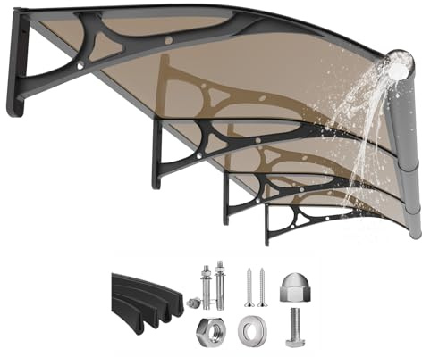 GUANSU-CN Fenster-Tür Markisen Vordach, UV-Regen-Schneeschutz Terrassenmarkise Aluminium-Halterung mit Ablaufrinne (Schwarze Halterung/braune Platte, 1 x 3M)