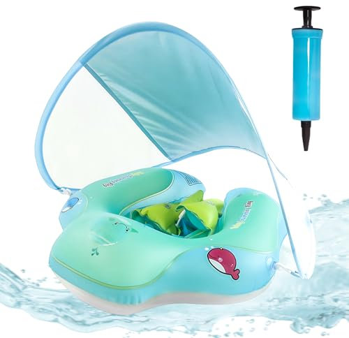 ACTOYS Bouee Bebe, Baby Float Bouée pour Bébé, Bouee Enfant, Bouee Pisicne Bebe, Bouee Bebe avec Pare Soleil, Bouée pour Enfant, Bouée de Natation Gonflable (Vert, L : 12-36 Mois)