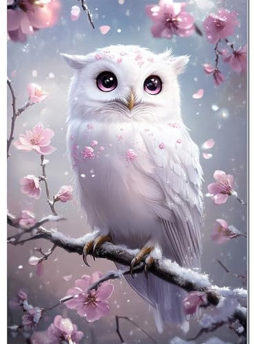 NEWENMO DIY Süße Eule Diamant Painting Bilder,Kirschblüte Diamond Painting Set Erwachsene,5D Animal Diamant Malerei Erwachsene,Aesthetic für Wanddekorationen,Home Wand Dekor Geschenke,30x40cm