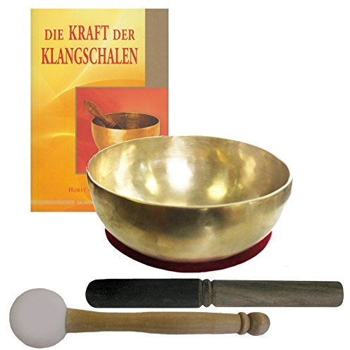 Therapie KLANGSCHALE 600-700g Handarbeit Nepal 5-tlg Klangmassage SET. KLEINE HERZSCHALE + Buch + 2 x Klöppel + ZUBEHÖR. 70262