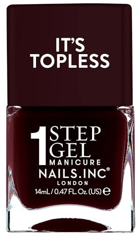 Nails Inc Topless Billie (Burgunder-rot) – Gel-Nagellack ohne UV – 1-Schritt-Maniküre mit bis zu 8 Tagen Halt – Schnelltrocknend, vegan & 21-free – Für Kinder & Erwachsene – ohne Base Coat & Top Coat