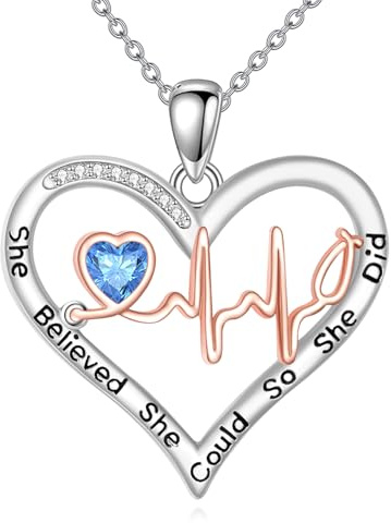 YONFQE Krankenschwester Halskette 925 Sterling Silber Stethoskop Herz Anhänger Herzschlag Schmuck Geschenke für Frauen
