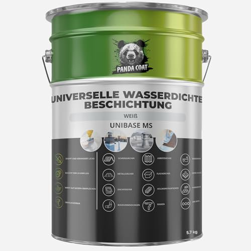PandaCoat Wasserdichte Dichtmasse – Flüssigkunststoff Abdichtung – Weiss Dichtmasse – Dachrinne abdichten – Flachdachabdichtung – Beton, Metall & Holz Dichtschlämme – Dachabdichtung flüssig (5.7kg)