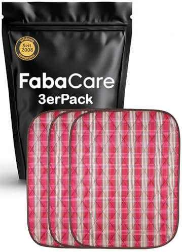 3x Inkontinenz-Sitzauflage von FabaCare mit wasserdichten Unterseite, 4-lagig, hohe Saugkraft, waschbar bis 95°C, formstabil, 50x40 cm, Farbe: kariert