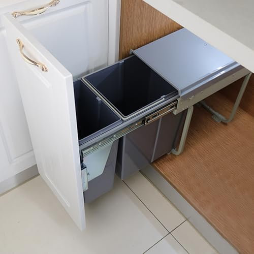 Poubelle coulissante à double compartiment à fermeture amortie de 30 L, poubelle coulissante sous évier pour cuisine et buanderie, amovible et facile à nettoyer