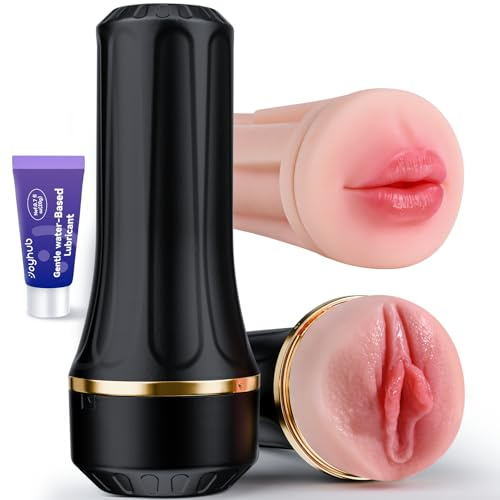 EINSEO Male Masturbator with Dual Sleeves - 7.5in Pocket Pussy & Mouth Textured Soft Fleshy TPE Channel Sex Toys for Men, Adjustable Suction Male Manual Stroker, Penis Training Adult Toys, Easy-Clean