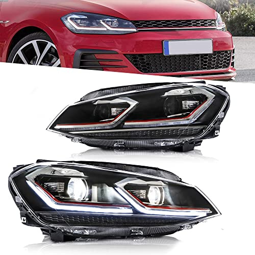 Vland - Fari per Golf 7 TSI TDI Hatchback Variant 2012-2016 [non per GTI/Xenon], con indicatori dinamici, 1 coppia - Banda rossa