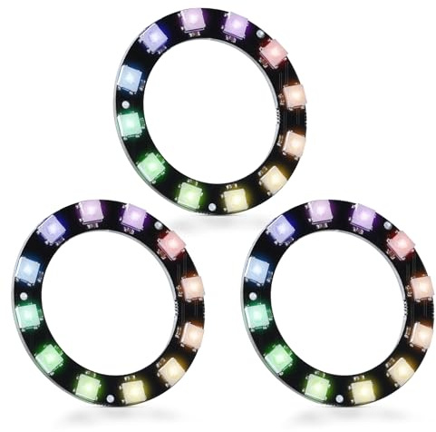 CUQI WS2812 RGB LED Ring 12 Bit Individuell Adressierbar WS2812 LED 50mm Durchmesser für Arduino, Raspberry Pi, DIY-Projekte (Schwarz, 12-Bit-3pcs)