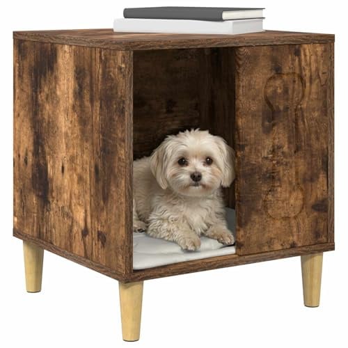 vidaXL Hundehütte Geräucherte Eiche 44 x 42 x 49 cm Holzwerkstoff, Stylisches Hundezuhause für das Wohnzimmer, modernes, rechteckiges Design, strapazierfähiger Unterschlupf