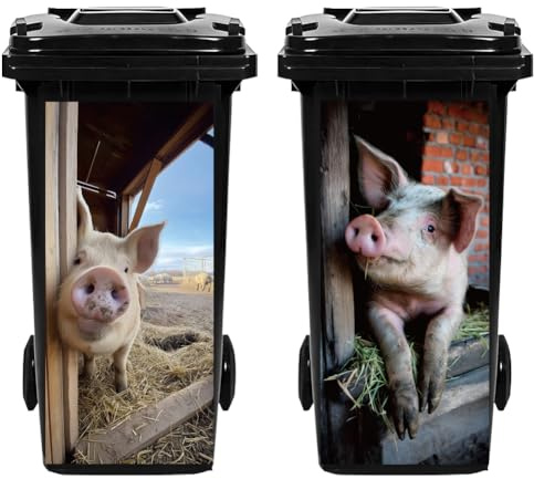 Hobbspring 2Pcs Trash Can Stickers Peeking Pig Garbage Can Decals Wheelie Bin Sticker Funny Animal Waterproof PVC Dustbin Decor Stickers for Outdoor Curbside Garbage Bins 82 * 38cm/32 * 15in