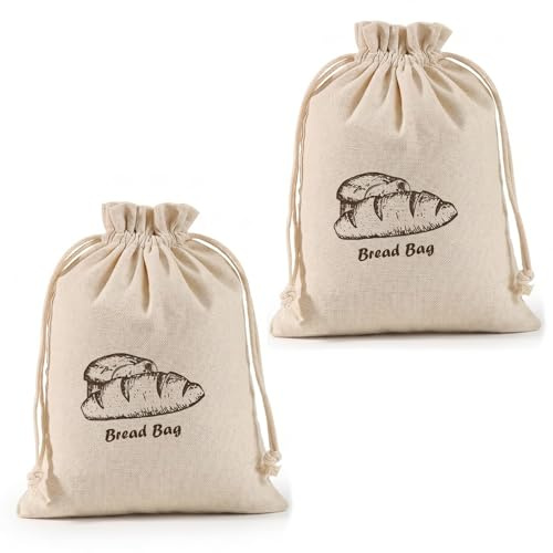 2Pcs Beeswax Bread Bag, 30 x 40 cm with TPU Lining Bread Storage Bags for Homemade Bread, Reusable Cotton Bread Bags to Keep Bread Fresh