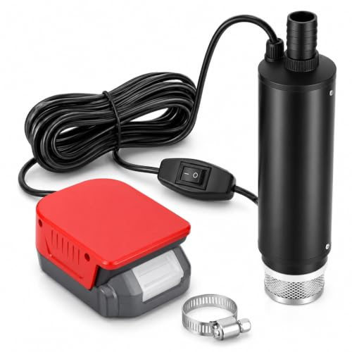 Wasserpumpe für Einhell 18V Akku, Tauchpumpe 30L/Min mit 4.14m-Kabel, Pool | Schmutzwasserpumpe, Saugpumpe, Absaugpumpe, Flachwasserpumpe für Gartenbewässerung, Autowäsche, Camping, Keller (Kein Akku)