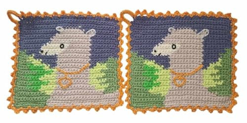 1 Paar Topflappen Alpaka gehäkelt Handarbeit, Lama beige