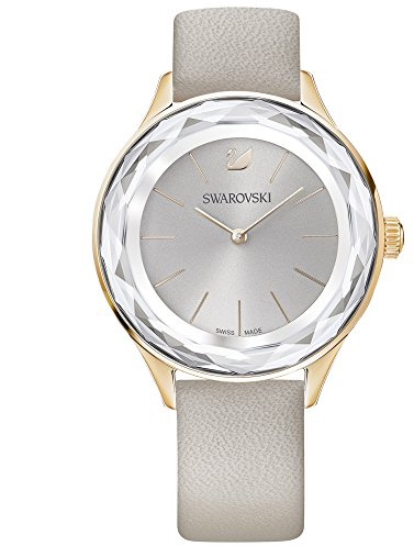 Swarovski Octea Nova Uhr, Lederarmband, Grau, Rosé vergoldetes PVD-Finish