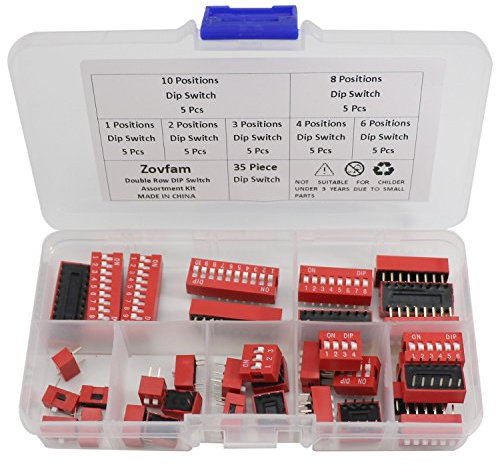 Double Row Dip Switch Assorted Kit Box Range 1 2 3 4 6 8 10 Position 2.54mm PCB Mountable On Off Dip DIL Switch,Slide Type Red Toggle Switch for Circuit Breadboards and Arduino 35Pcs