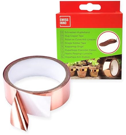 SWISSINNO Ruban Cuivré Anti-Limaces – Bande de cuivre autocollante pour Protection des Plantes – 5 m x 3 cm résistante à l’Eau