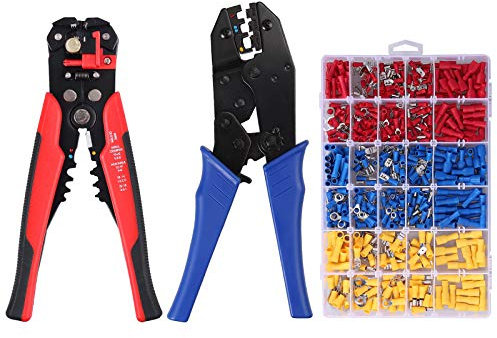 Neoteck Crimping Pliers + Stripping Pliers + 500pcs Crimping Connectors 10-24AWG 0.2-6mm2 Cable Crimping Tool Crimping Tool Heavy Duty Durable Electrician Pliers