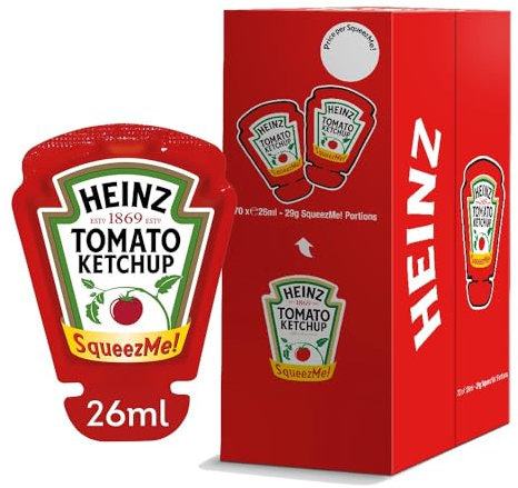 Heinz Tomato Ketchup SqueezMe portions, 26 ml (Pack of 70)