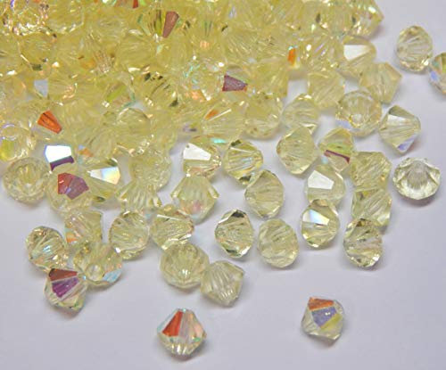 40 perlas de cristal de Bohemia Preciosa de 4 mm, doble cono, perlas checas, perlas de cristal talladas (Jonquil AB)