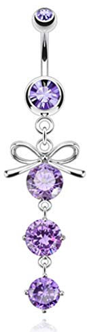 Paula & Fritz® Bauch-nabelpiercing Schleife Tropfen-Anhänger Zirkonia lila 316L Chirurgenstahl Banane Bauch-Piercing Bananabell Nabel-Piercing
