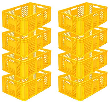 SPAR-SET 8x Eurobehälter/Bäckerkisten, Grundmaß 600x400x240 mm. Eurobox, Stapelkorb stapelbar aus Kunststoff in TOP-Qualität - Made in Germany (gelb)