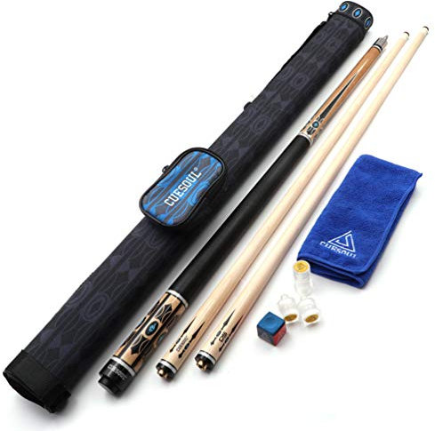 CUESOUL 58 19oz DS Ahorn Pool Queue Stick Set mit 2 Wellen, 13 mm Spitze, Packung in Hard Cue Case