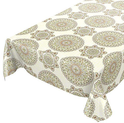 ANRO Tischdecke Wachstuch abwaschbar Wachstuchtischdecke Wachstischdecke Mandala Ornamente Grün-Creme 220x140cm