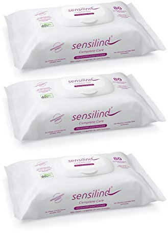 Sensilind Feuchtpflegetücher Sensitive | 3er Pack (3 x 80 Stück) | Feuchttücher Babytücher Abschminktücher Reinigungstücher | Wiederverschließbar im Spenderpack mit Klickverschluß