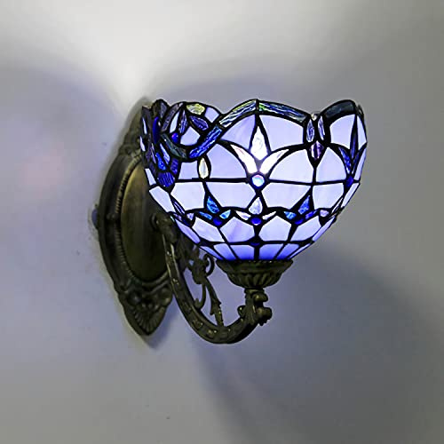 Tiffany Style Wandleuchte, 20Cm Buntglasschirm Wandlampe, Metall Dekorative Nachttischlampe Für Wohnzimmer Schlafzimmer Badezimmer Flur,E