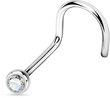 Warrior Nasenpiercing Steriler Nasenstecker aus Titan Gebogener Nasenstecker mit weißer tschechischer Kristallkugel 22G (0,8 mm) Länge 6,5 mm x 2,5 mm