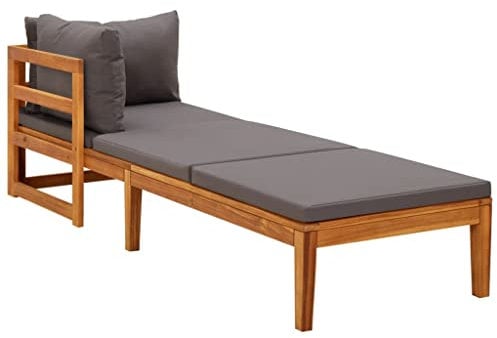 vidaXL Akazienholz Massiv Sonnenliege mit 1 Armlehne Dunkelgrau Gartenliege Holzliege Gartenmöbel Liege Relaxliege Saunaliege Strandliege