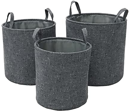 JVL Shadow Round Fabric Storage Baskets with Handles, Set of 3