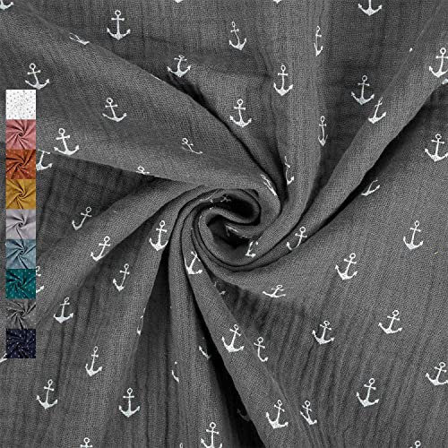 Musselin Stoff Anker, Double Gauze, dunkelgrau (Länge am Stück: ab 50cm / Breite: 130cm)