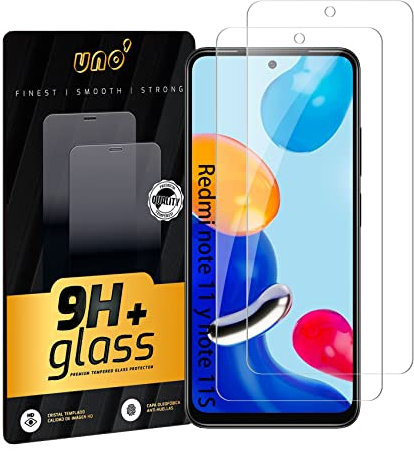 UNO' Protector pantalla cristal templado 2 Unidades compatible con Xiaomi Redmi Note 11 (6.43), Redmi Note 11S, Vidrio Templado Ultra Resistent Sin Burbujas, 9H, Antiarañazos.